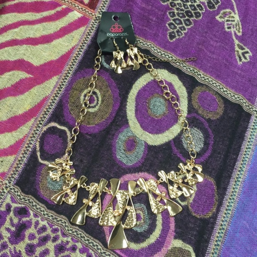 Buy 2 Get 1 Free Paparazzi Fashion Gold Earrings and Necklace Set